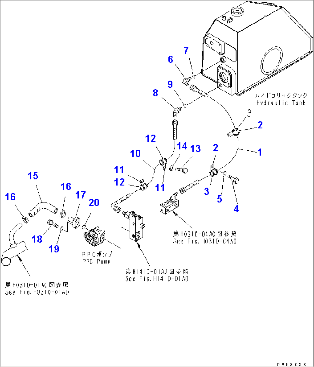 HYDRAULIC PUMP LINE (DRAIN TANK AND P.P.C. SUCTION)