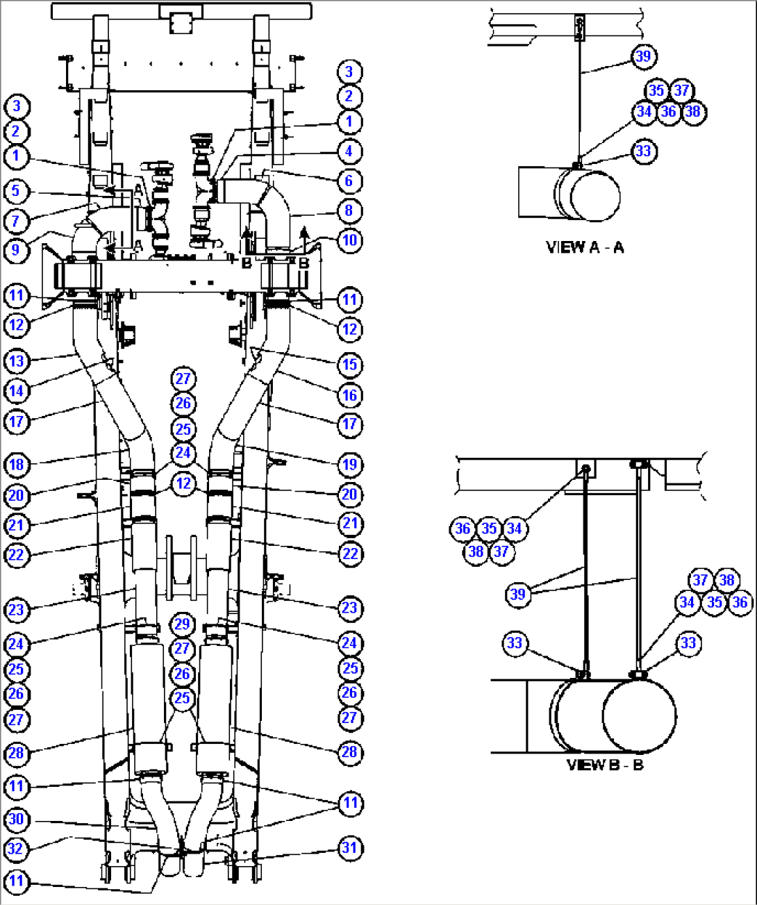 EXHAUST PIPING - MUFFLERS BETWEEN THE RAILS