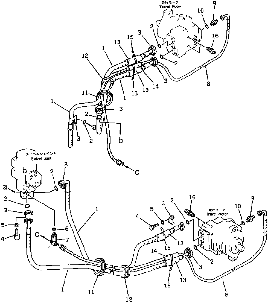 HYDRAULIC PIPING (SWIVEL JOINT TO/FROM TRAVEL MOTOR)(#15001-15019)