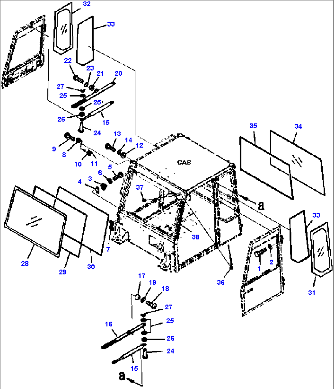 K0200-08B0 ROPS CAB GLASS WINDOWS