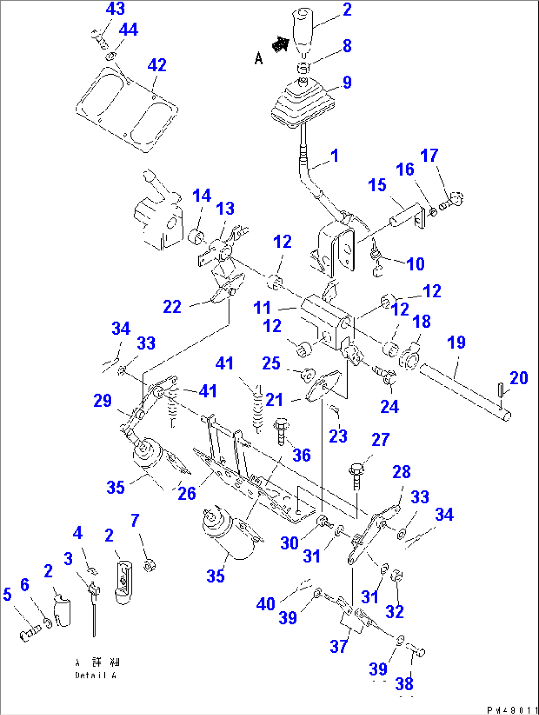 WORK EQUIPMENT CONTROL LEVER (MONO LEVER TYPE) (WITH FRONT ATT.) (WITH ADD. 2-SPOOL CONTROL VALVE)(#50001-)