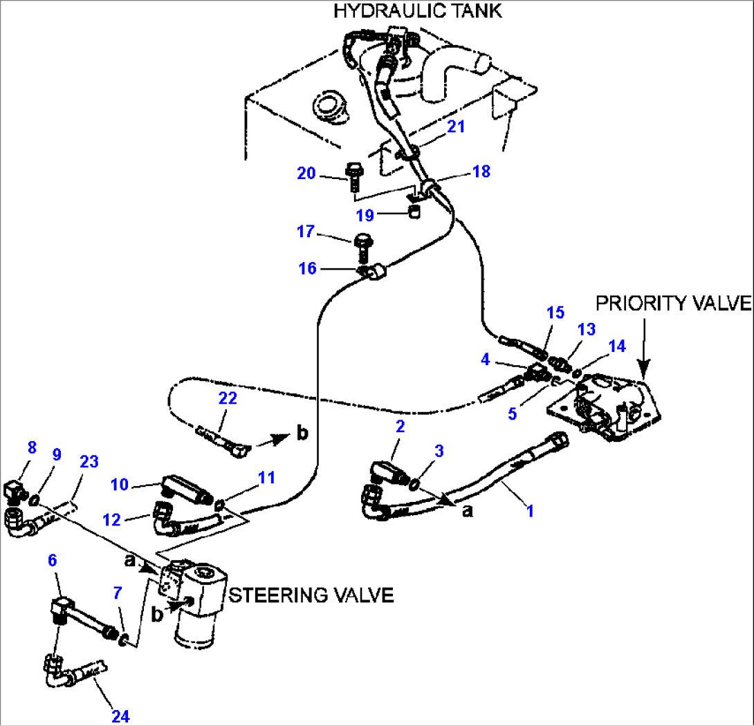 FIG. H0122-03A0 STEERING - PIPING - PUMP AND DRAIN LINE