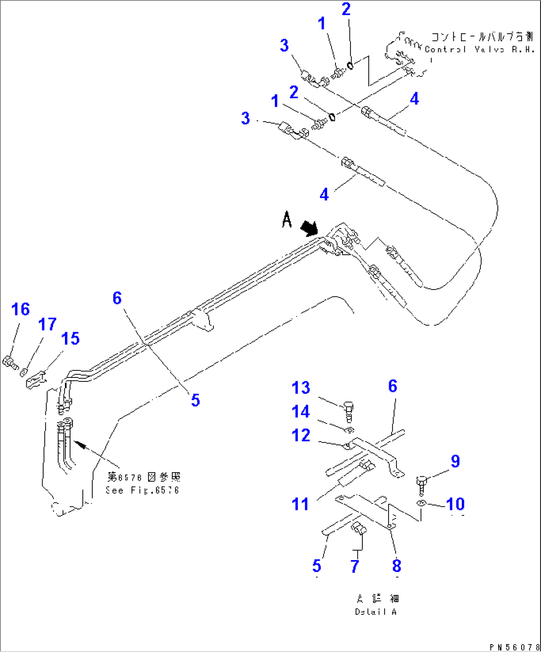 HYDRAULIC PIPING (BLADE SIDE SHIFT CYLINDER LINE)(1/2)(WITH POWERTILT) (WITH SHOCK RELEASE BLADE)(#2001-)