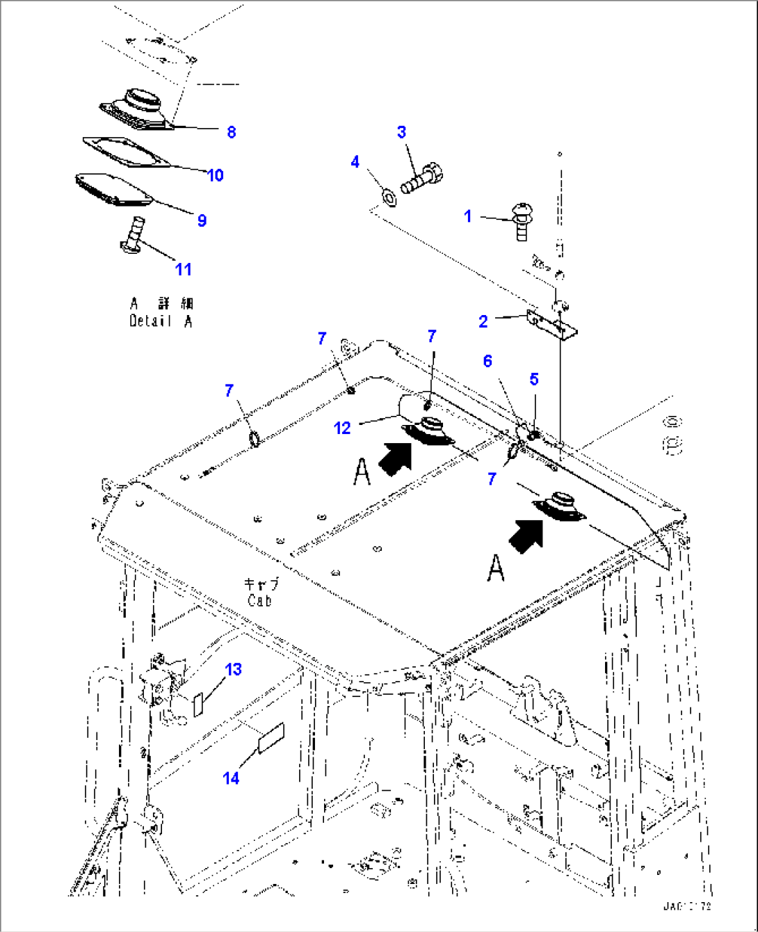 ROPS Cab and Floor Frame Group, Rubber Antenna Mounting, Speaker and Mark Plates (#80001-)