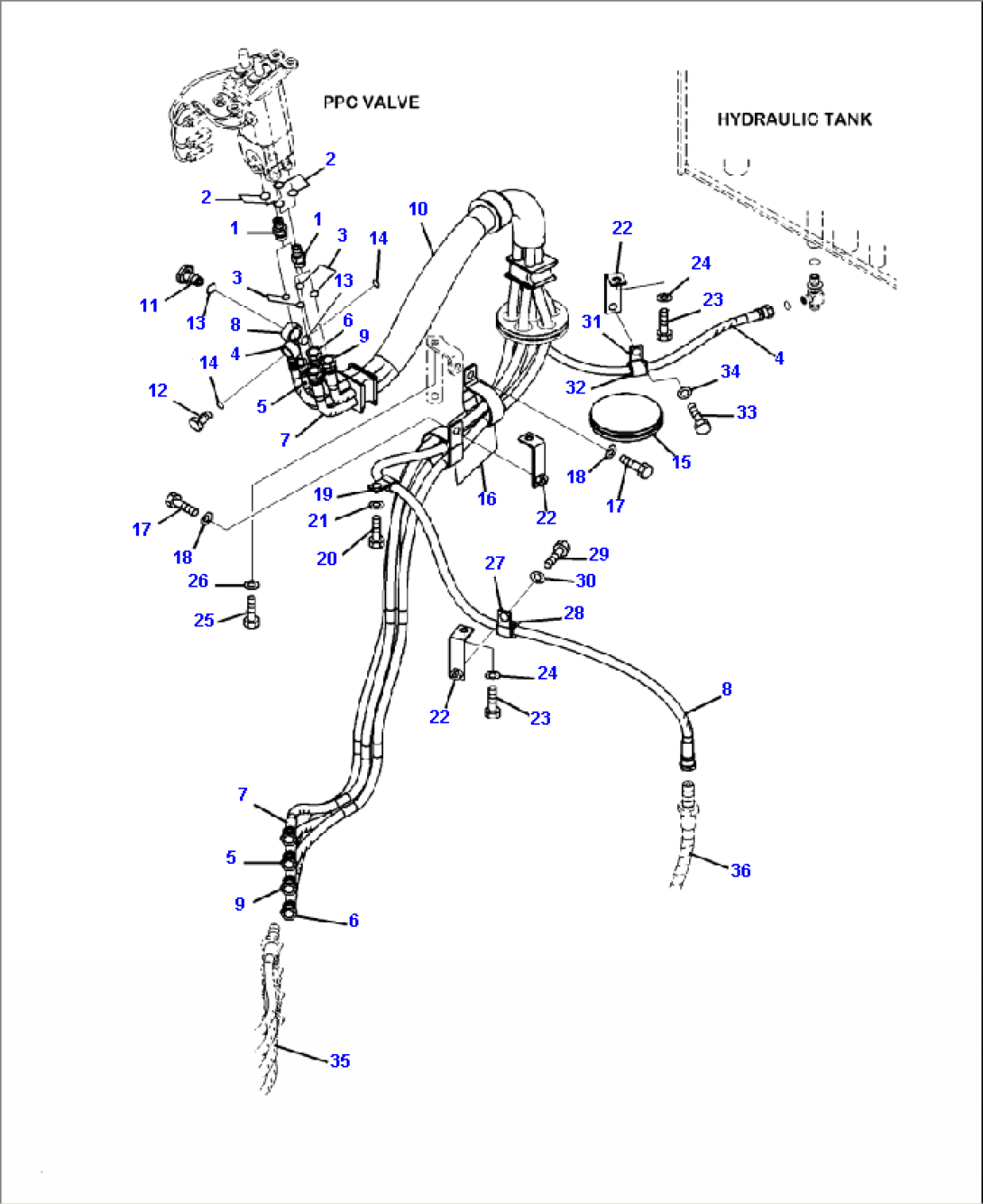 K4202-11A0 LOADER CONTROLS PPC HOSES (2-SPOOL CONTROL VALVE AND JOYSTICK STEERING)