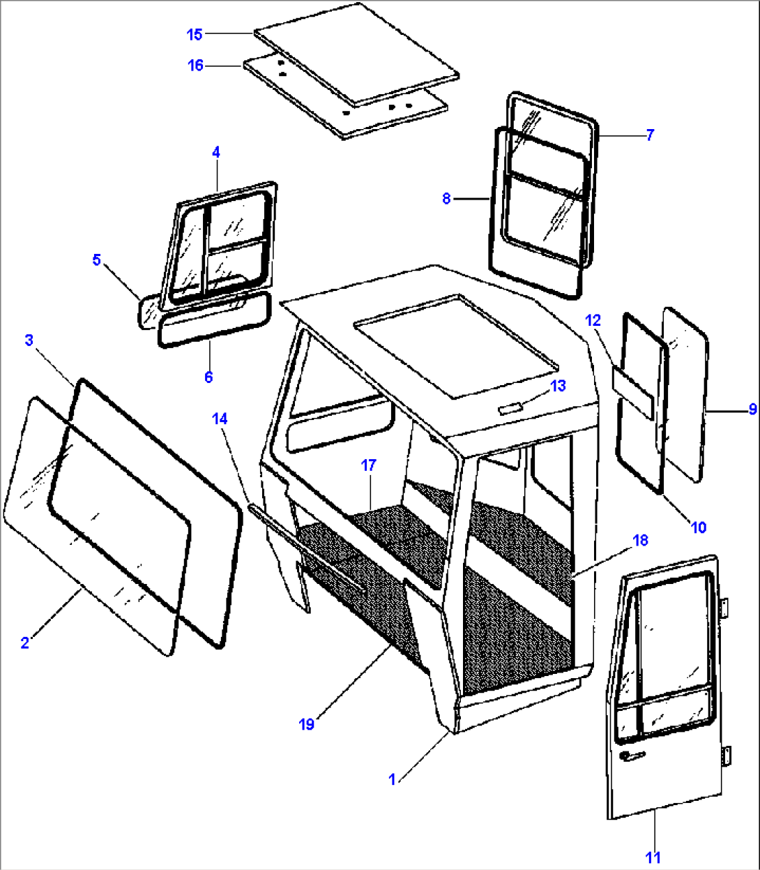 ROPS CAB COMPLETE ASSEMBLY W/AIR WINDSHIELD WIPERS