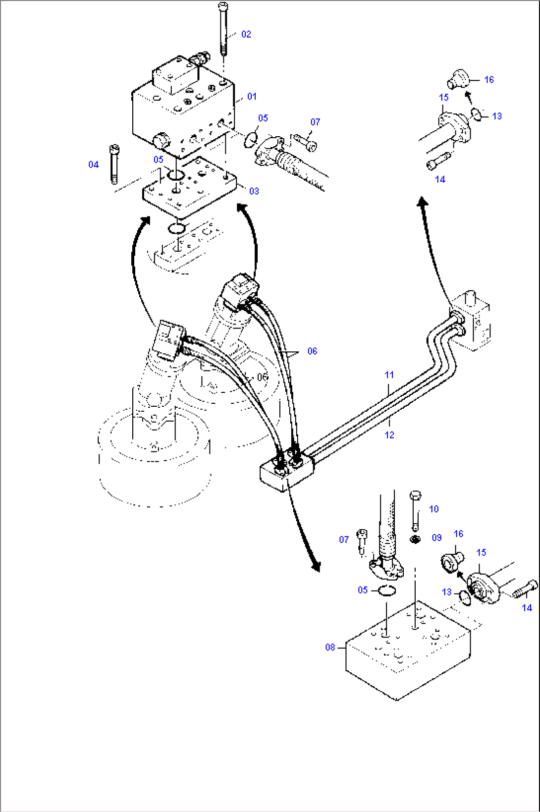 Pressure Lines, Slew Gear Control Block - Motor