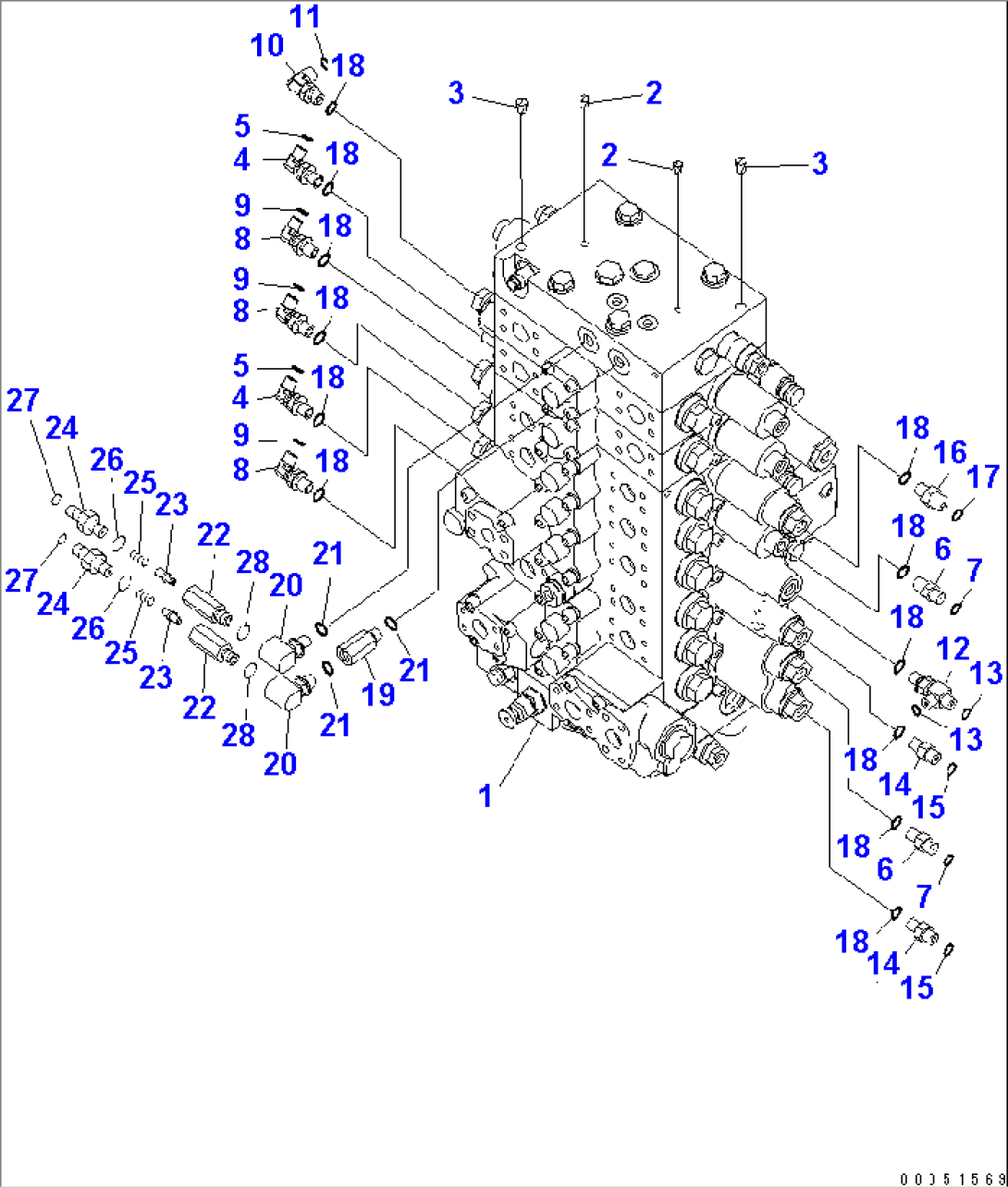 MAIN CONTROL VALVE (FOR 2-ACTUATOR) (CONNECTING PARTS) (1/2)
