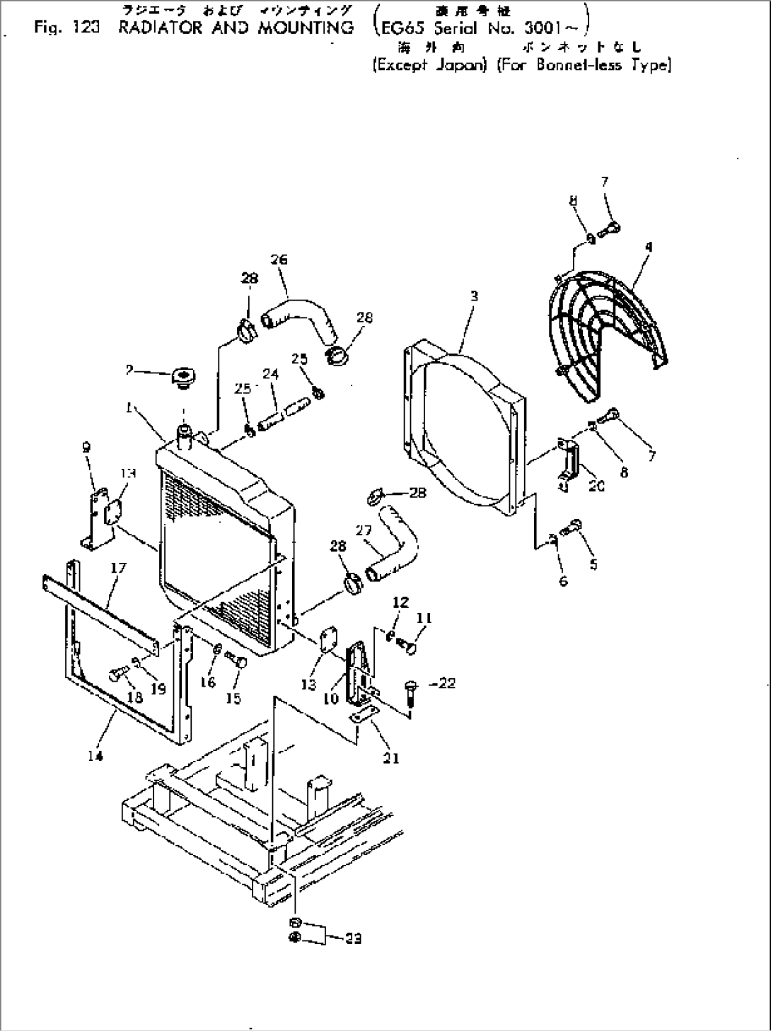 RADIATOR AND MOUNTING (EXCEPT JAPAN)(BONNET-LESS TYPE)