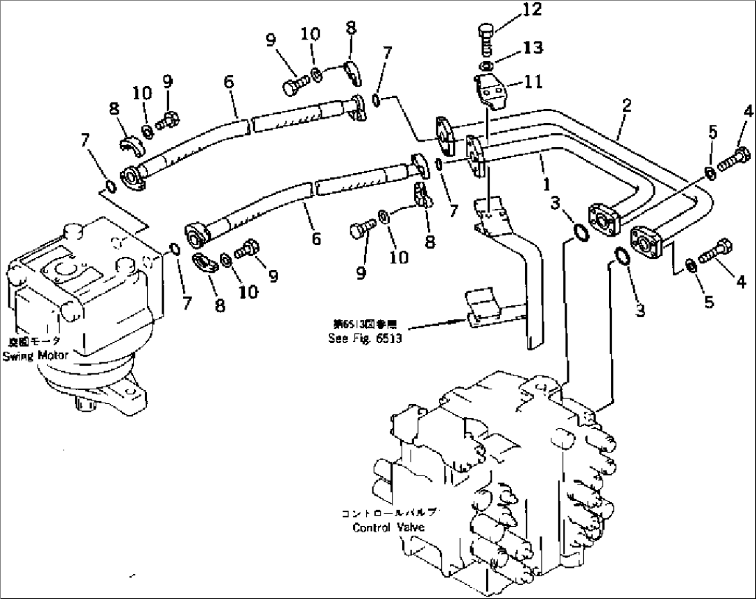 HYDRAULIC PIPING (CONTROL VALVE TO/FROM SWING MOTOR)