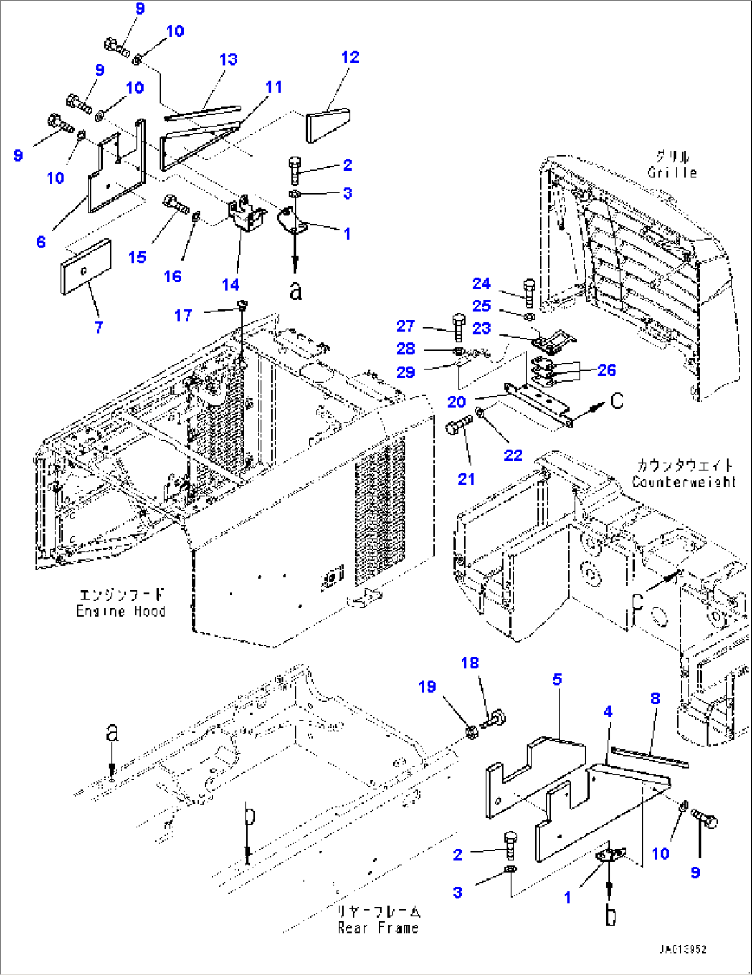 Engine Hood, Mounting (2/2) (#80001-)