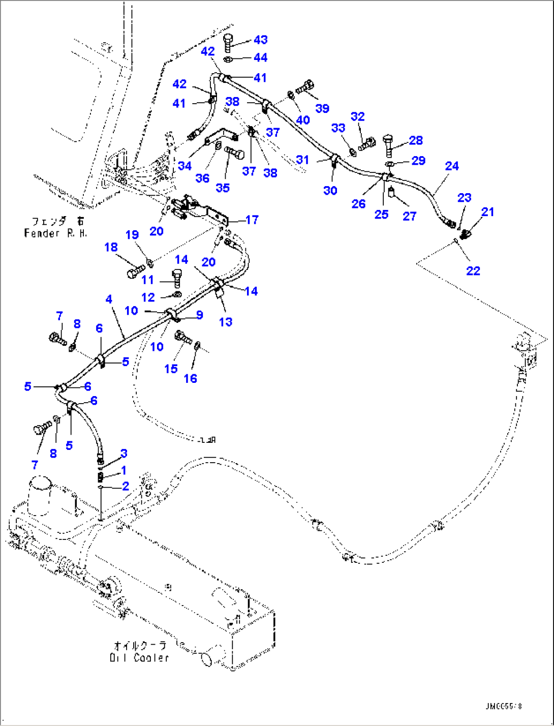 Right Fender, Engine Oil Sampling Piping (#5001-)