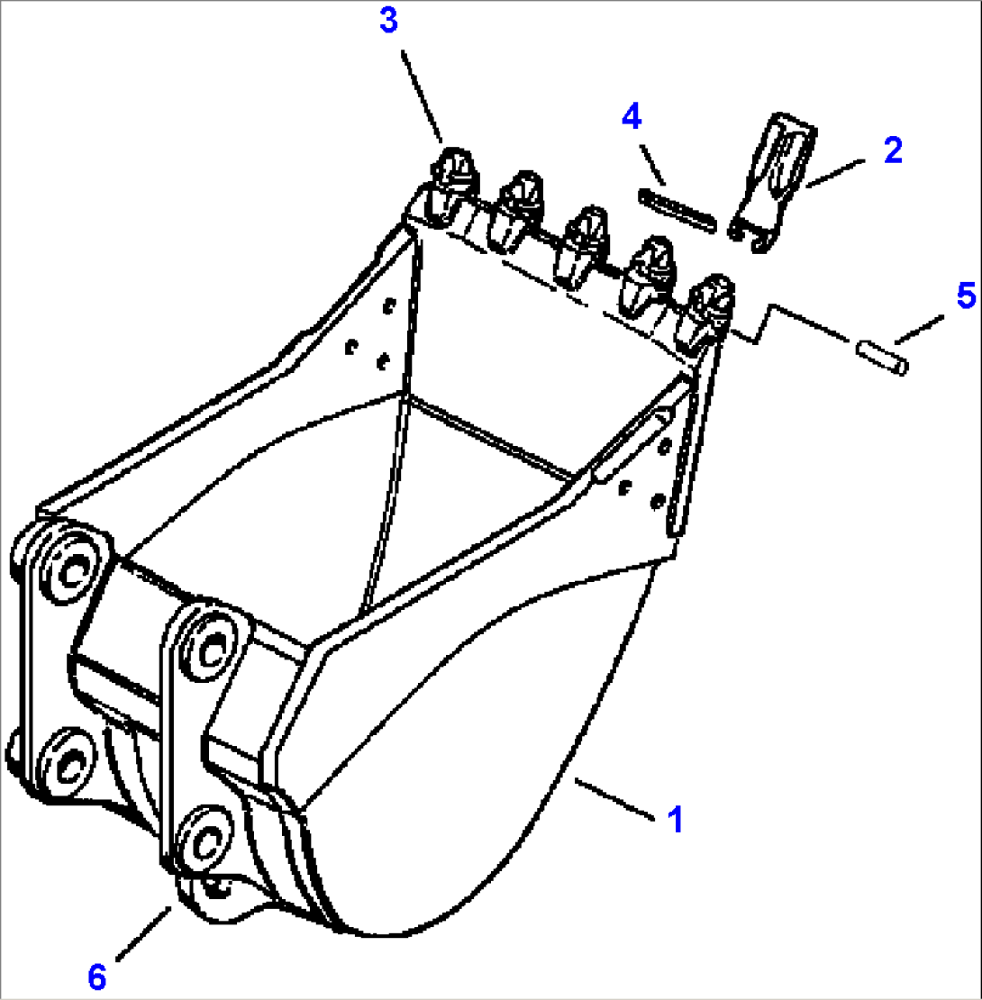 FIG NO. T1510-0204 BUCKET WITH VERTILOCK TEETH - ESCO STANDARD DUTY PLATE LIP - 42 IN. (1067mm) WIDE