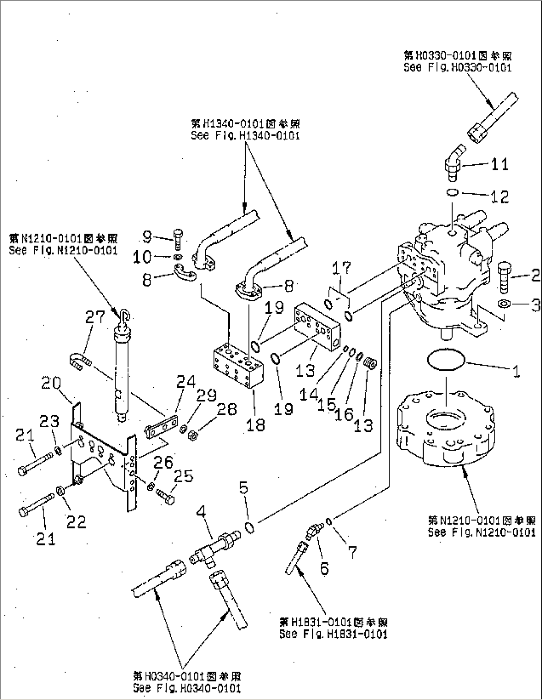 SWING MOTOR (CONNECTING PARTS) (WITH SWING BYPASS VALVE)(#50001-50699)