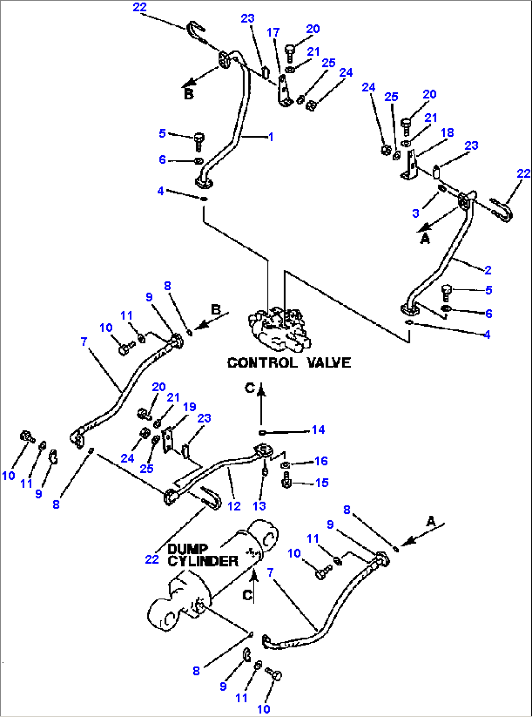 HYDRAULIC PIPING CONTROL VALVE TO/FROM DUMP CYLINDER