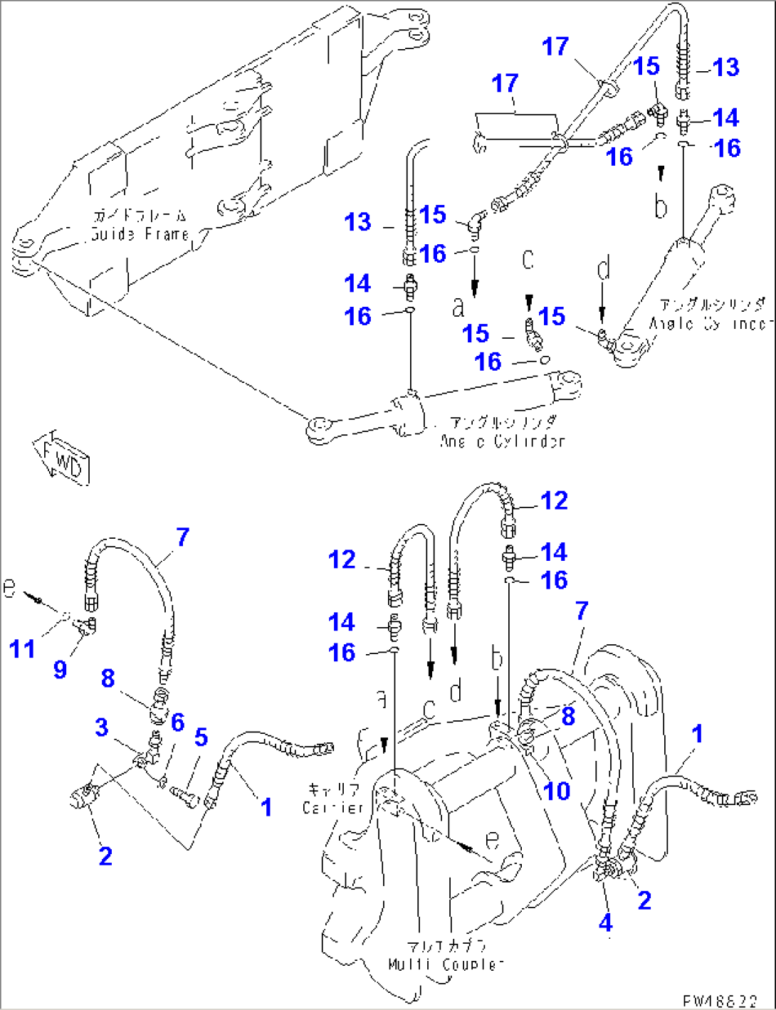 SIDE SHIFT¤ PITCH AND ANGLE SNOW PLOW (WITH HYD. MULTI COUPLER) (3/4) (ANGLE CYLINDER LINE)(#60001-)