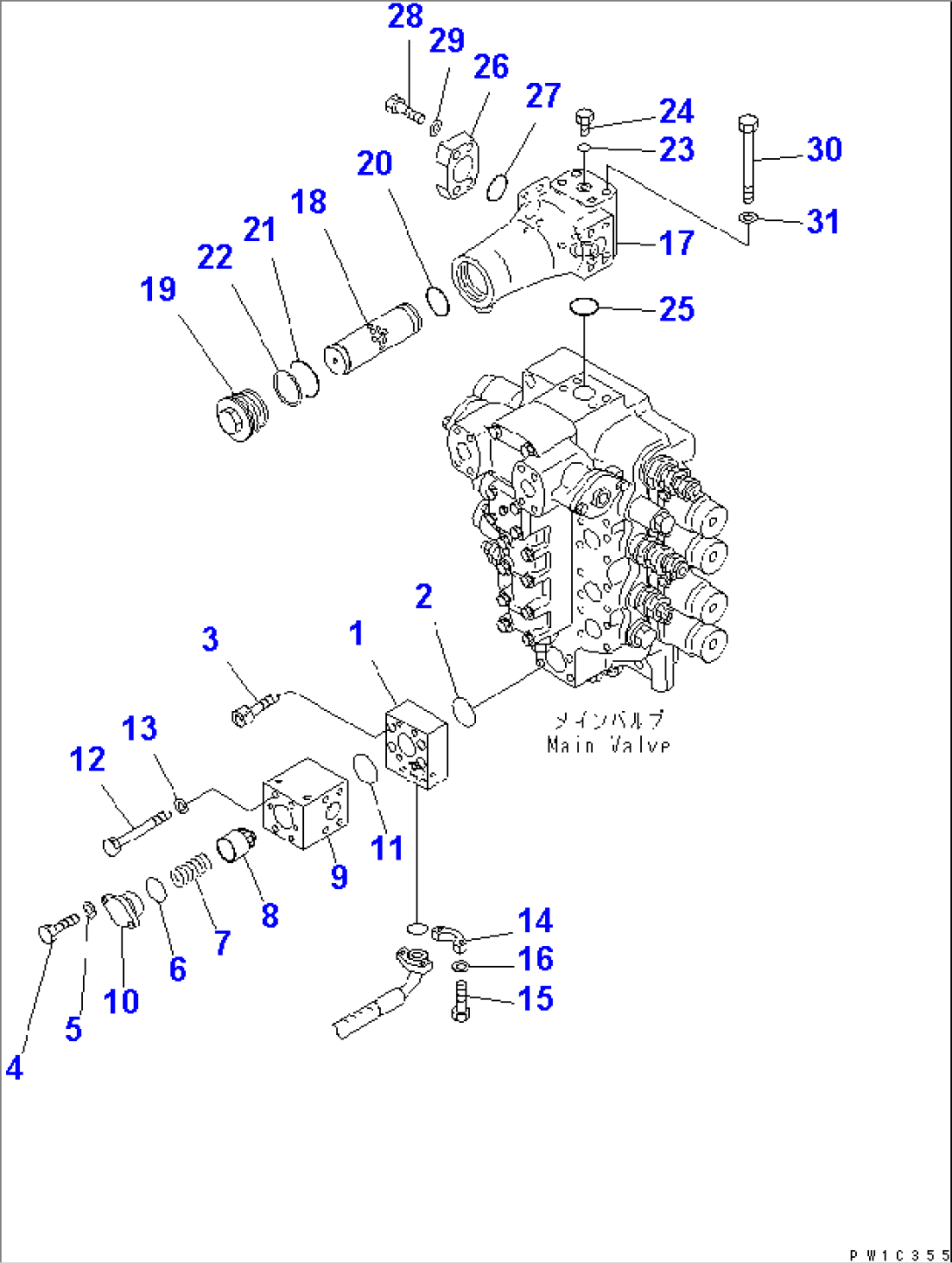 MAIN VALVE (4-SPOOL VALVE) (LIFT CHECK VALVE AND INLINE FILTER) (WITH DRIFT PRIVENTIVE)(#11001-)