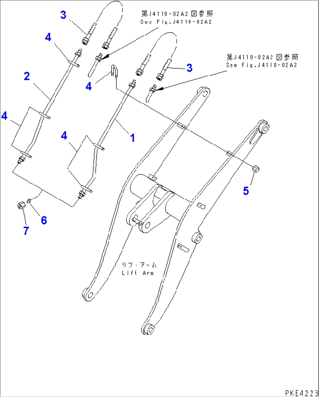 LIFT ARM AND BELLCRANK (TUBE AND MOUNTING PARTS) (WITH 3-SPOOL CONTROL VALVE AND P.A.P.)