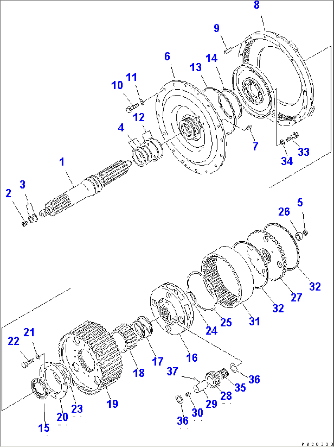 TRANSMISSION SHAFT AND GEAR (SERVICE PARTS)(#1115-)