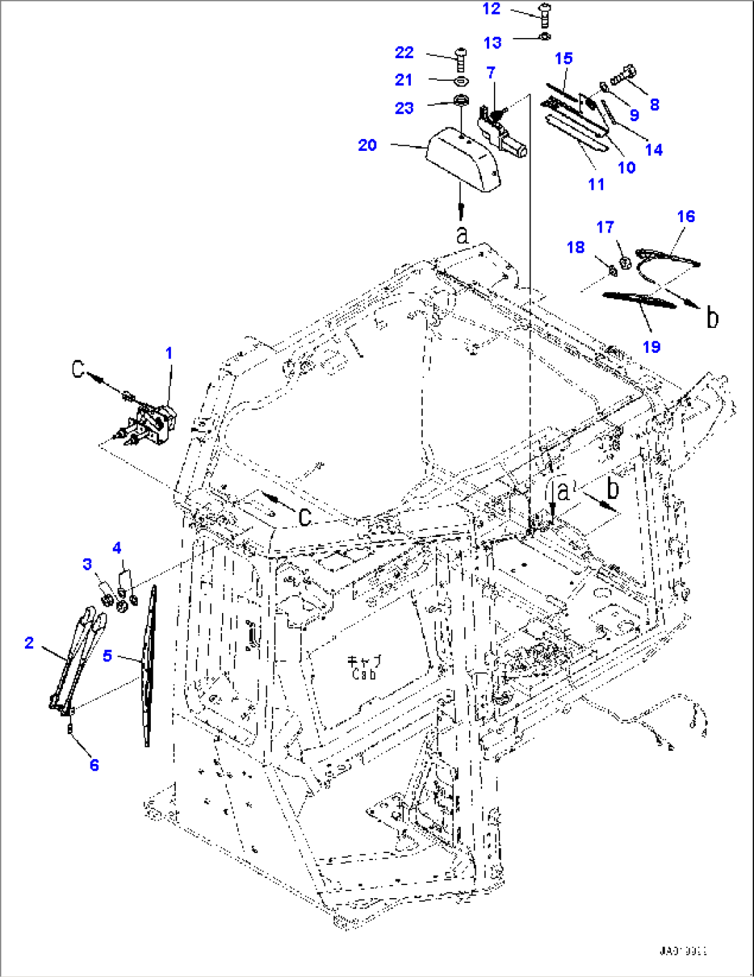 Cab, Front and Rear Wiper (#40001-)