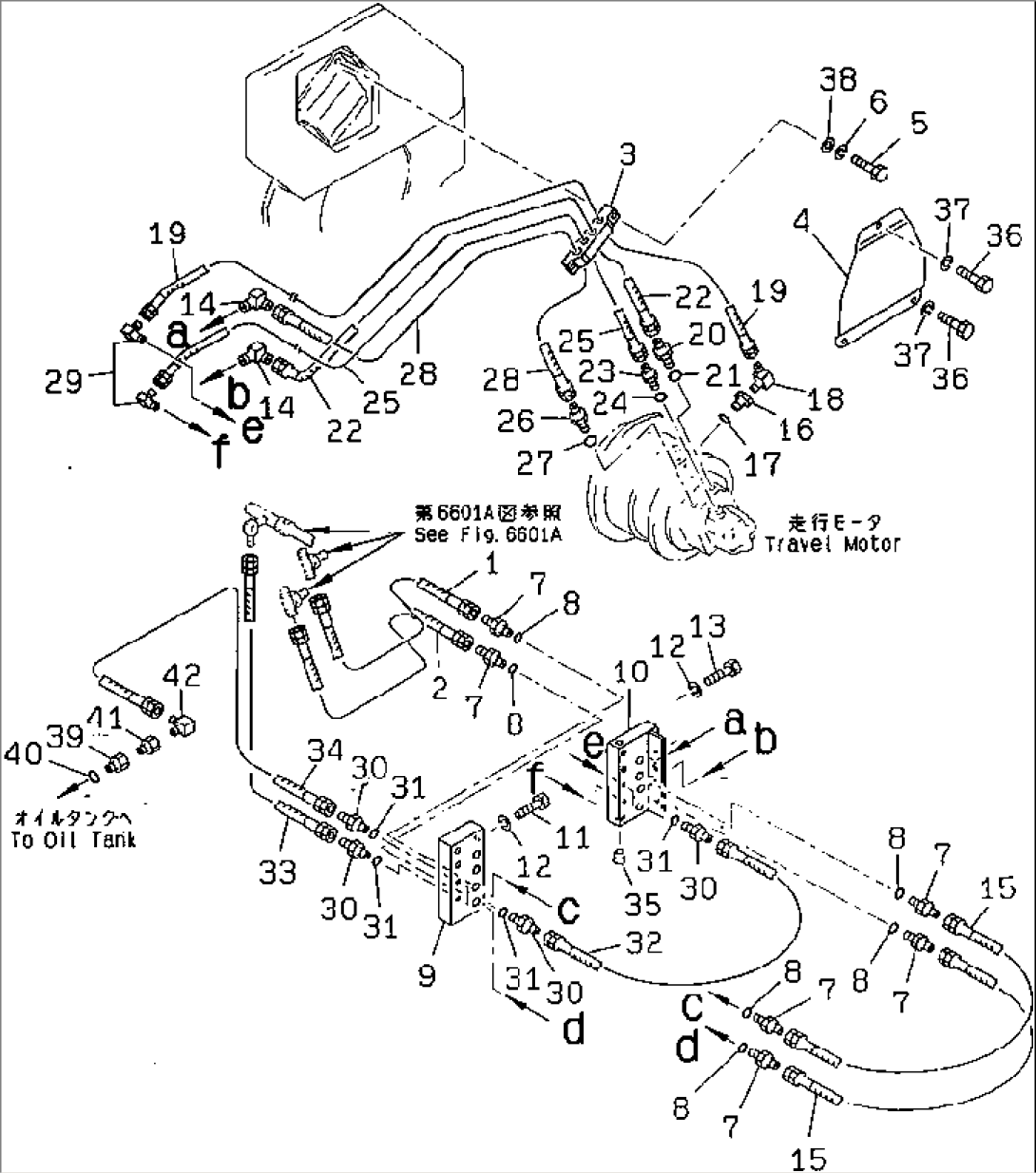 HYDRAULIC PIPING (REAR TRAVEL MOTOR LINE)(#2101-)