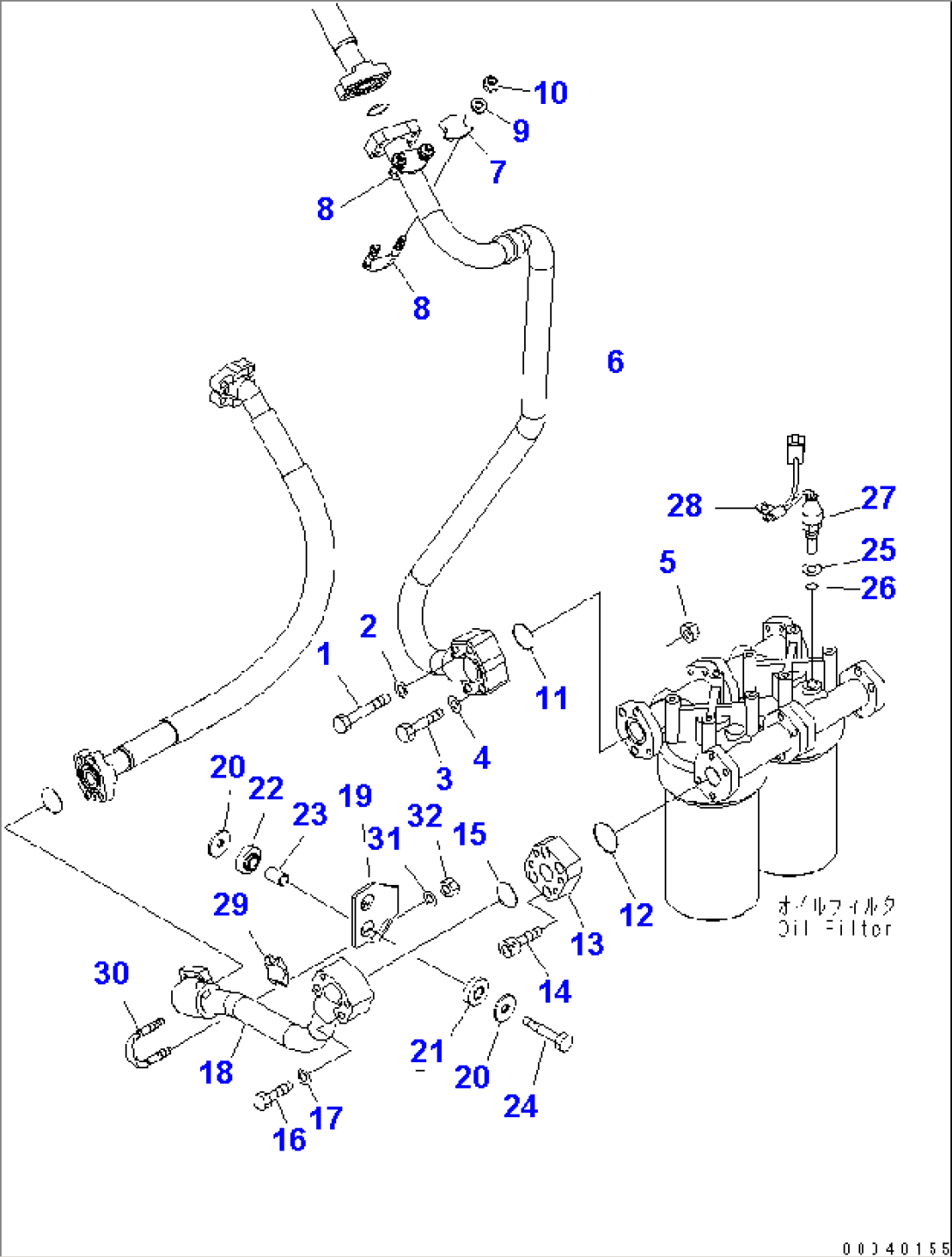 TORQUE CONVERTER AND TRANSMISSION LINE (OIL FILTER PIPING¤ OIL FILTER SIDE)(#55001-)