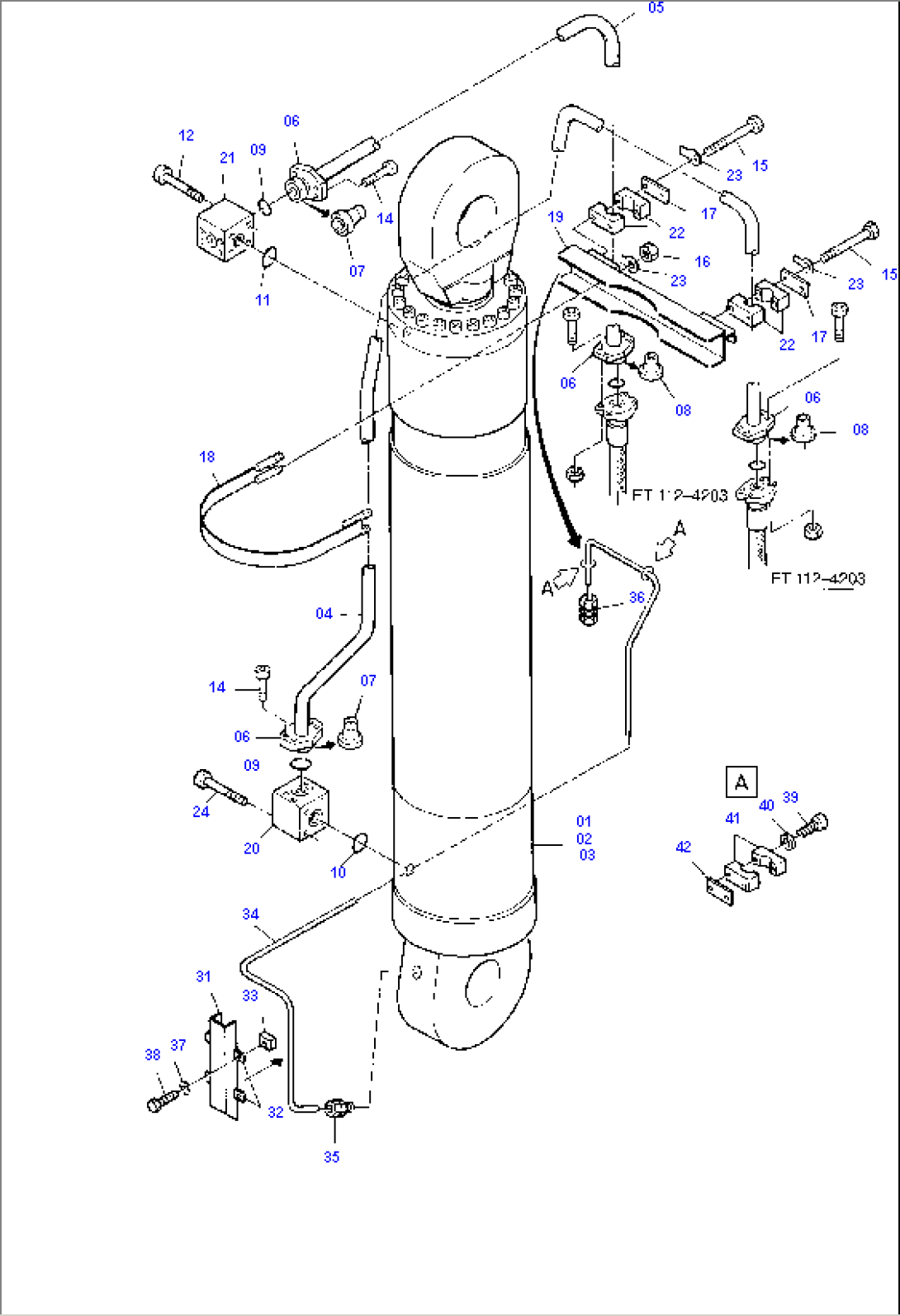 Bullclam Bucket Cylinder with Pipes, R.H., Center, L.H.