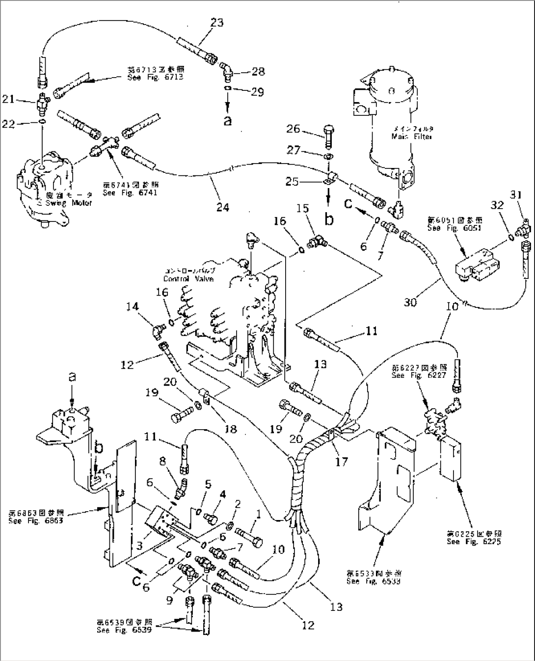 PILOT PIPING (SHUTTLE VALVE TO CONTROL VALVE) (FOR 1 PUMP) (#45001-57468¤57493-58018)