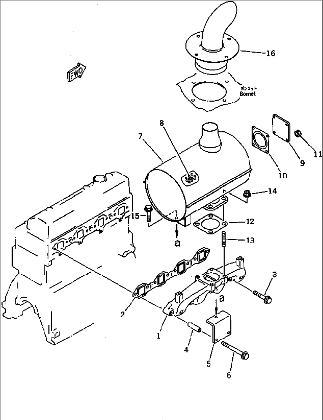 EXHAUST MANIFOLD AND MUFFLER (TUNNEL SPEC.)(#23342-)