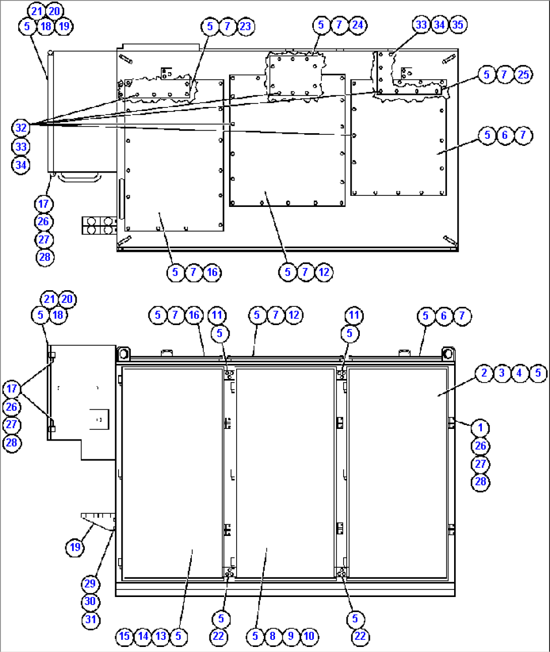 CONTROL CABINET (FRONT & TOP VIEW)