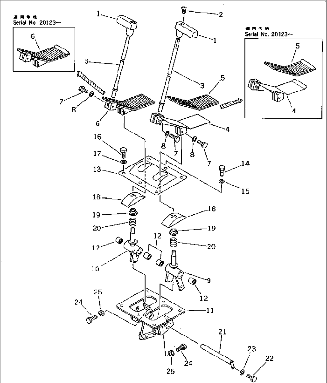 TRAVEL CONTROL LEVER AND LINKAGE (1/2)(WITHOUT AUTO DECELERATION)(#20001-24943)