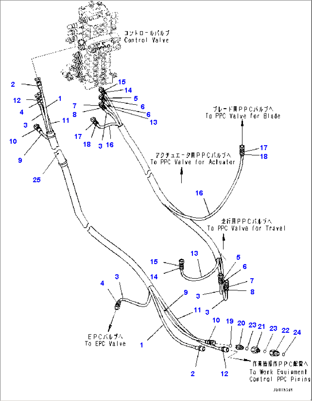 Proportional Pressure Control (PPC) Valve Piping, Control Valve Piping (1/2) (#15001-)
