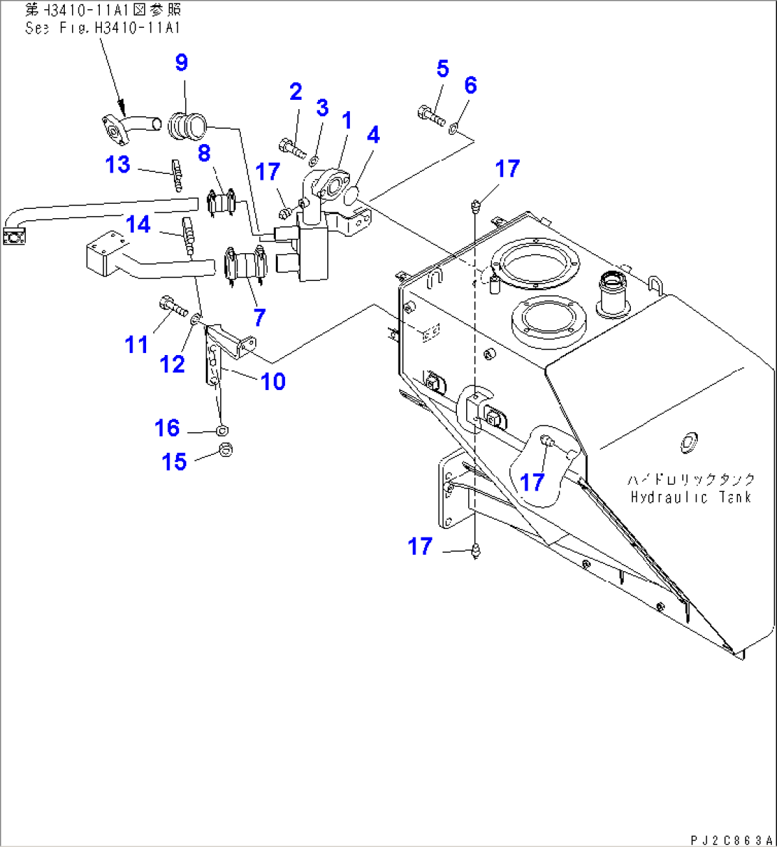HYDRAULIC PIPING (RETURN LINE) (-40ßC SPEC.)(#1001-1121)