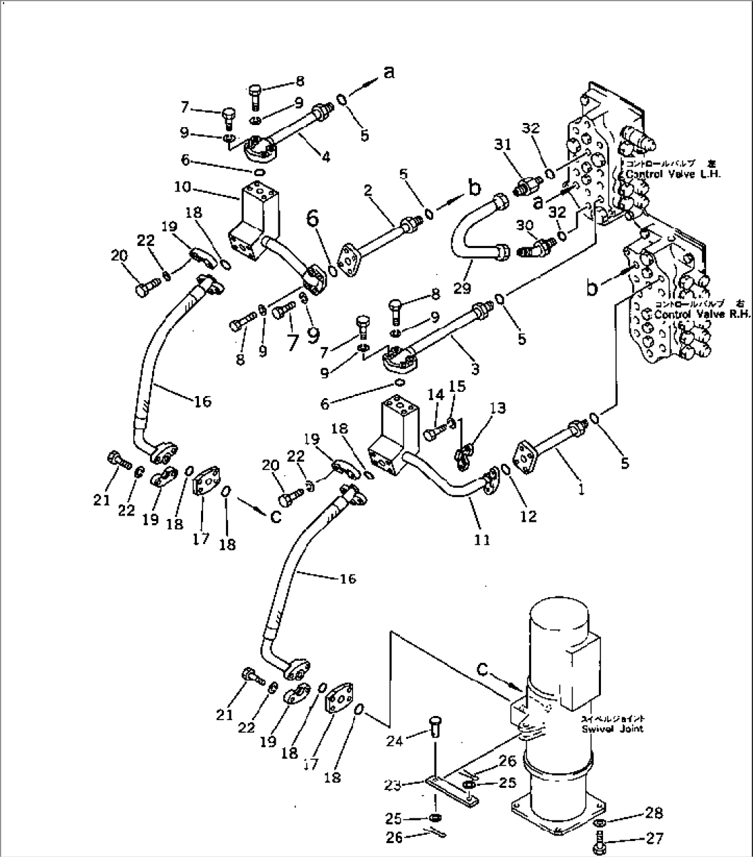 TRAVEL MOTOR PIPING (1/2)(CONTROL VALVE TO/FROM SWIVEL JOINT)