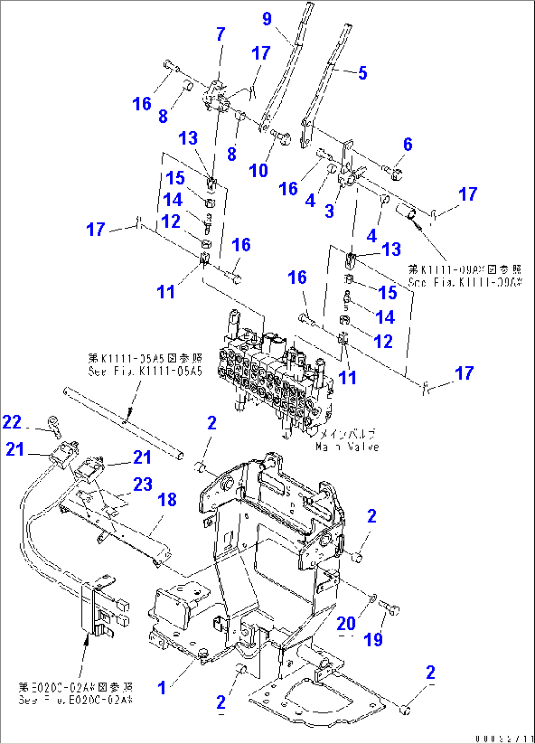 MAIN CONTROL LEVER (BRACKET AND TRAVEL) (WITH TRAVEL ALARM)(#12001-)