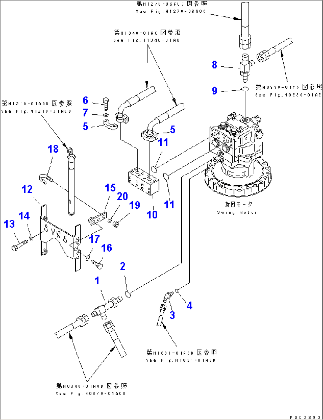 SWING MOTOR (CONNECTING PARTS) (FOR ADDITIONAL PIPING) (1 ACTUATOR)(#C10001-)