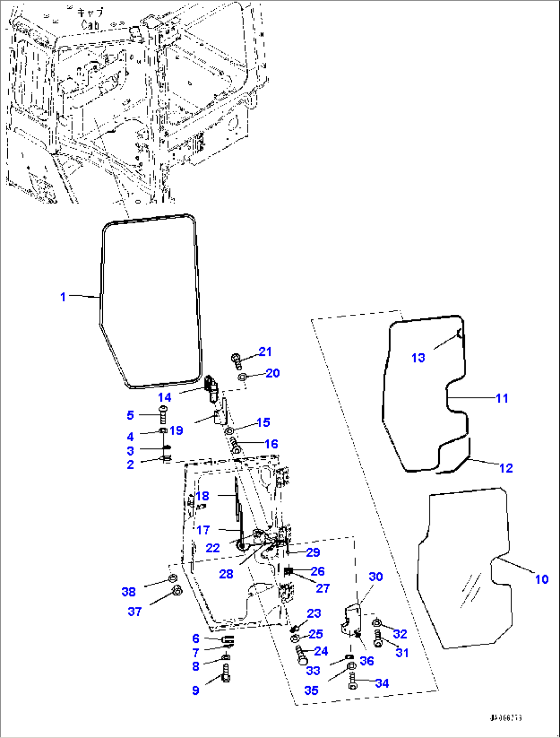 ROPS Cab, Door Damper, Window and Wiper, L.H. (#80001-80979)