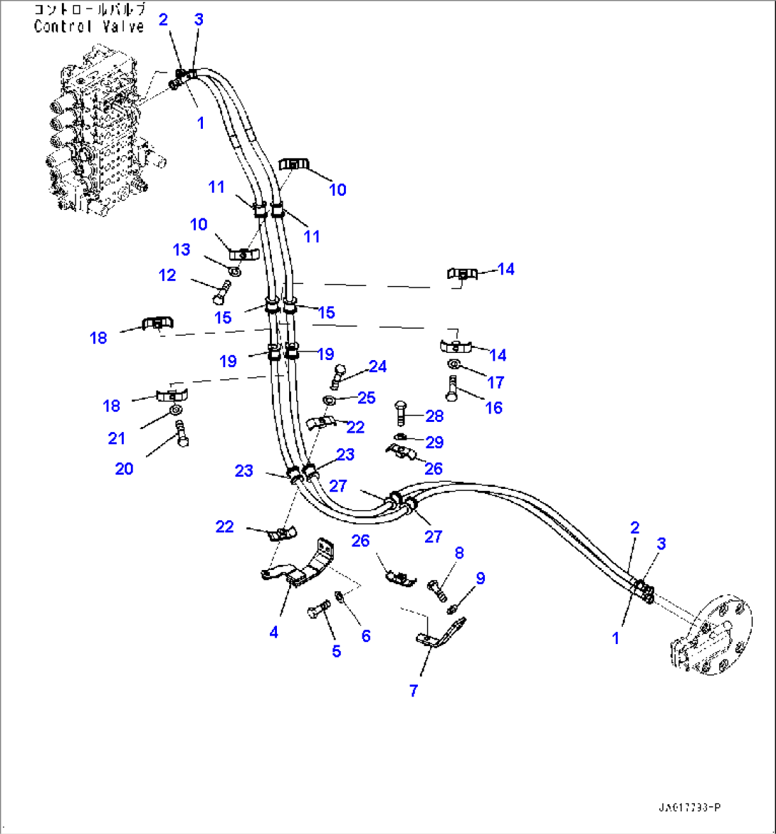 Dozer Blade Tilt Piping, Piping and Bracket (2/2) (#22001-)