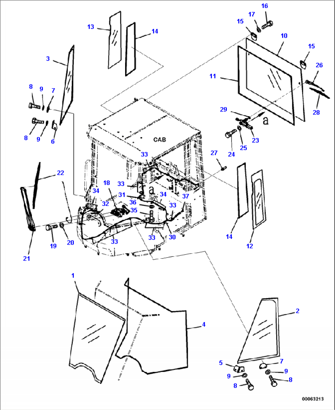K0210-05A0 ROPS CAB GLASS AND WINDOW WIPERS