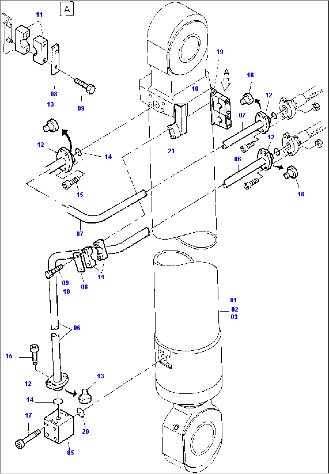 Boom Cylinder with Piping, L.H.