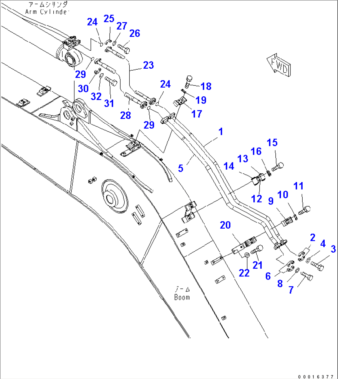 BOOM (5.7M) (ARM CYLINDER LINE) (WITH ROTATION ARM) (YELLOW)
