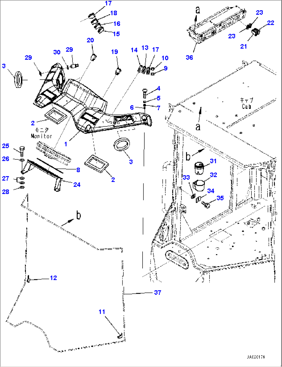 ROPS Cab and Floor Frame Group, Cab In Parts, Front Cover and Switch (#80001-)