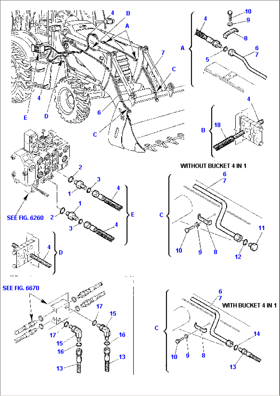 HYDRAULIC PIPING (BUCKET - 4 IN 1 CYLINDER LINE) (1/2)