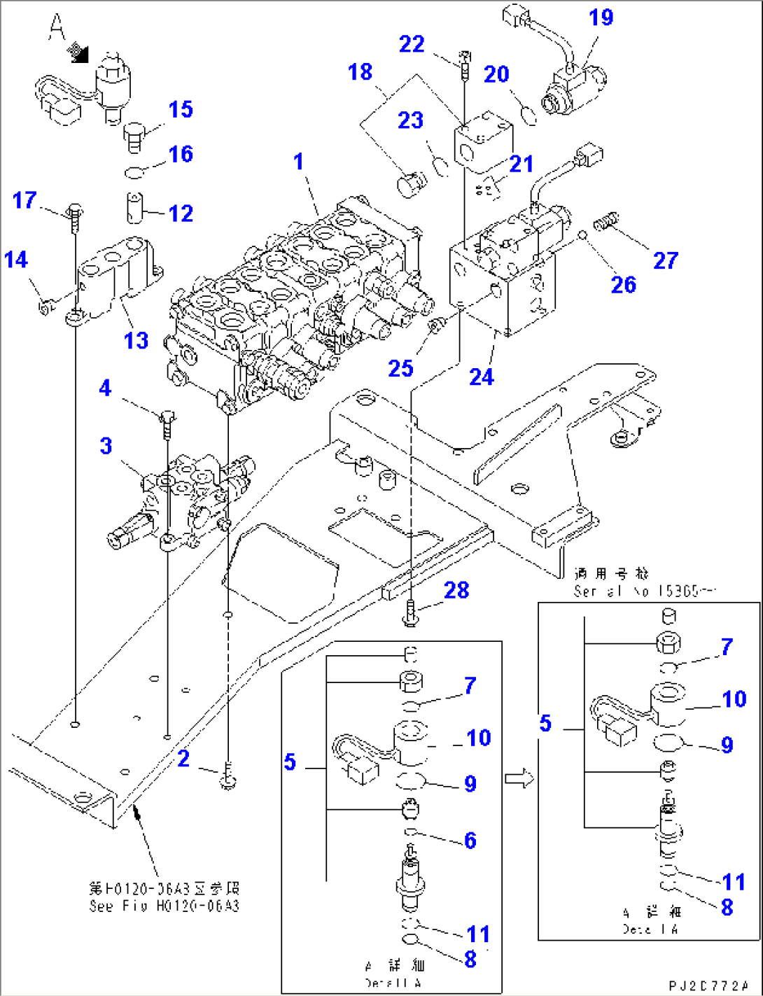 HYDRAULIC MAIN VALVE (MAIN CONTROL VALVE¤ SWING VALVE AND SHUTTLE VALVE) (WITH 3RD WINCH)(#15349-)