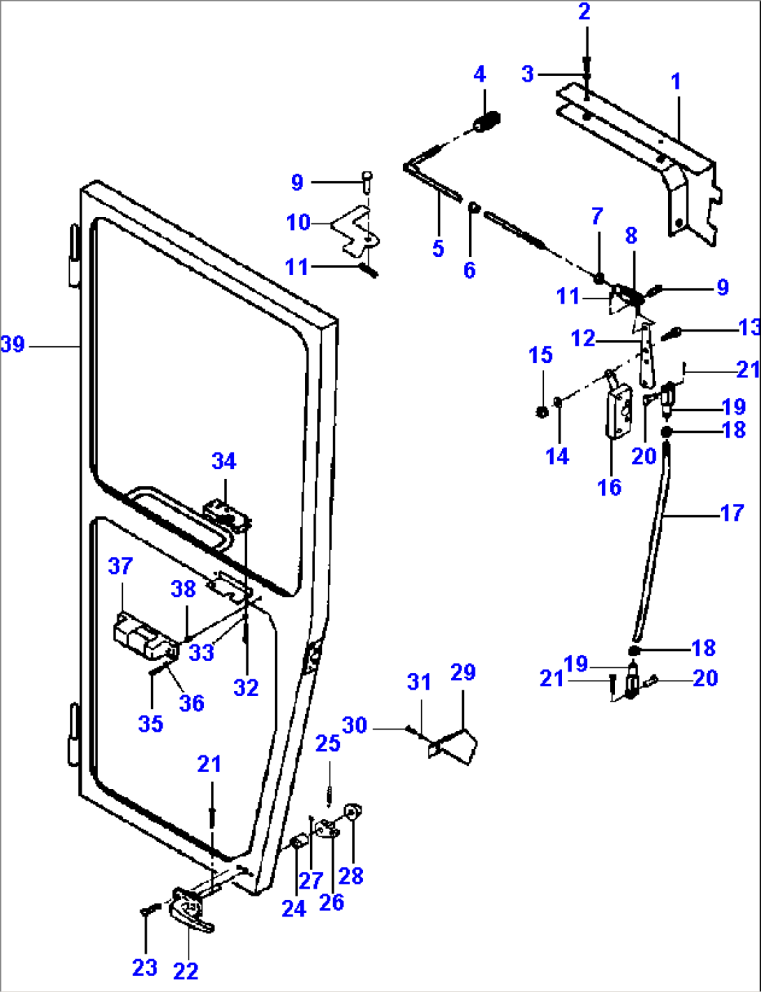 FIG. K5190-01A2 R.H. DOOR - LOW PROFILE CAB - S/N 203886 AND DOWN