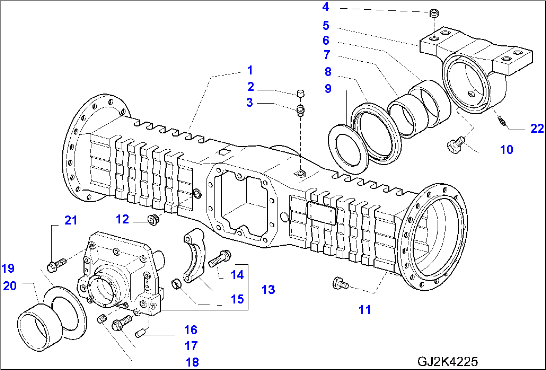 REAR AXLE, HOUSING AND RELATED PARTS, AXLE WITH 100% DIFF. LOCK