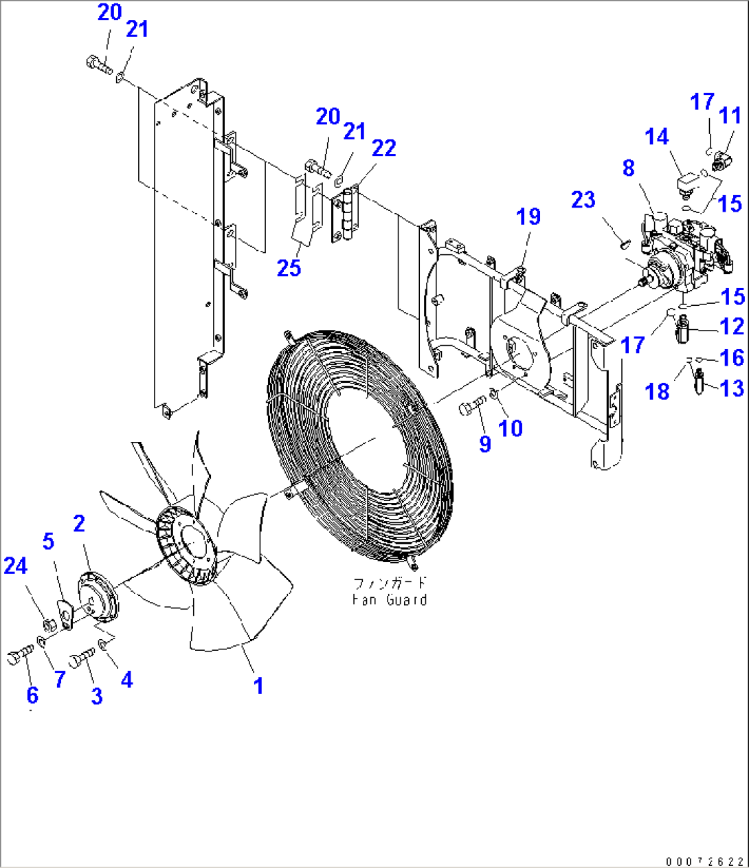 RADIATOR (FAN DRIVE MOUNTING PARTS AND FAN MOTOR) (FOR LATCH TYPE)(#70001-)