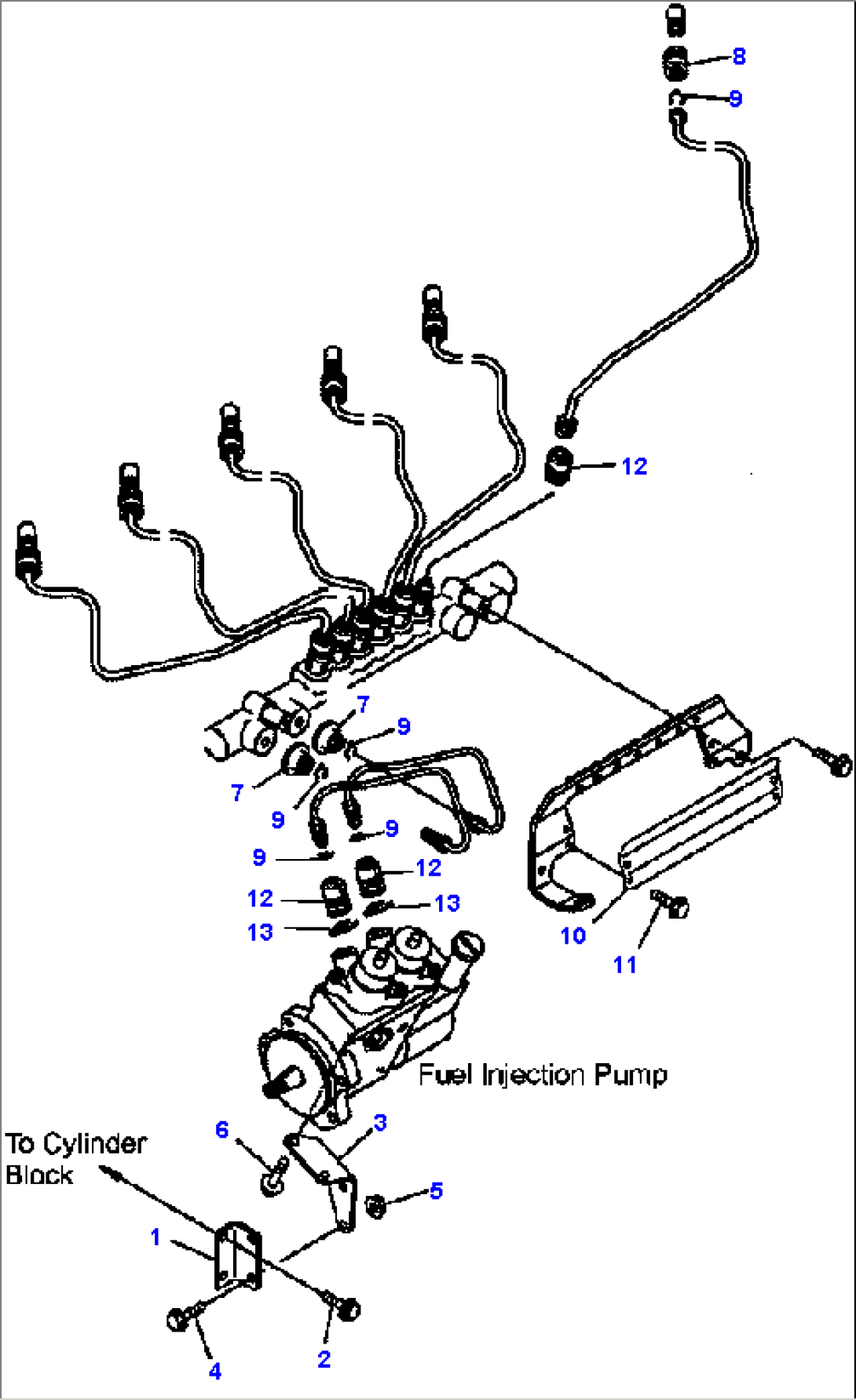 FIG. A4030-A4A8 FUEL INJECTION PUMP - BRACKET AND PIPING