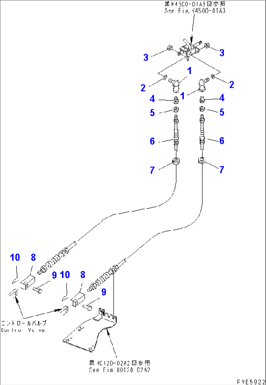 LOADER CONTROL (FRONT ATTACHMENT CONTROL LEVER MOUNTING PARTS AND CABLE) (WITH 4-SPOOL VALVE)(#10001-11257)
