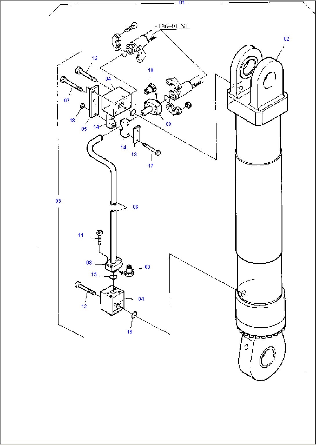 Basic Boom Cylinder with Pipes, R.H.